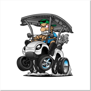 Funny Golf Cart Hotrod Golf Car Popping a Wheelie Cartoon Posters and Art